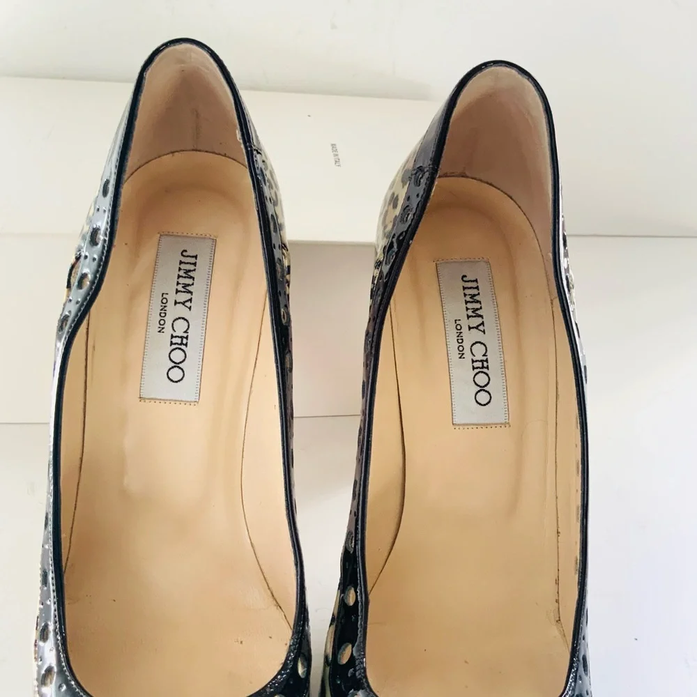 Jimmy Choo animal print beige black heels 38